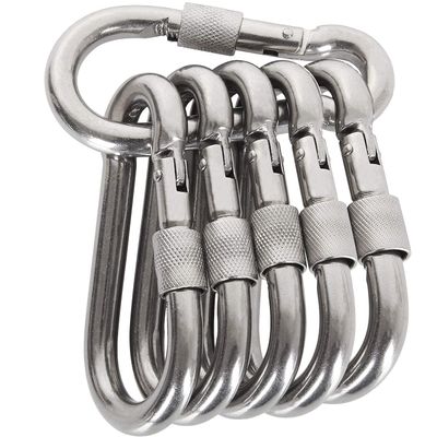 Acquwistach Locking Carabiner Clips 6 Pack 3.15" Stainless Steel Spring Snap Hook Locking Carabiner Heavy Duty - 304 Premium Stainless Steel Thumb Screw Carabiner Clip