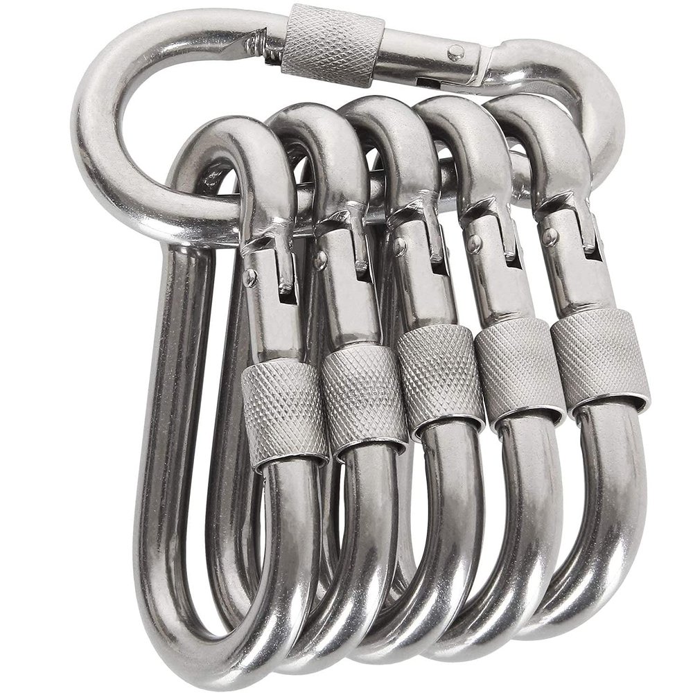 Acquwistach Locking Carabiner Clips 6 Pack 3.15" Stainless Steel Spring Snap Hook Locking Carabiner Heavy Duty - 304 Premium Stainless Steel Thumb Screw Carabiner Clip