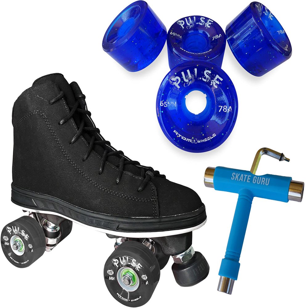 Atom Skates Jackson Diva Viper/Nylon Plate/Size: Women's Adult 7 Bundle with Glitter Blue Atom Pulse Wheels and Tool