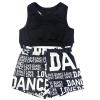 TAIKMD Little Big Girls 2-Piece Gymnastics Dance Outfit Racer Crop Top with Shorts Swimsuit Set (Black, 8-10) view 1