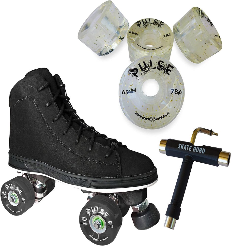 Atom Skates Jackson Diva Viper/Nylon Plate/Size: Women's Adult 9 Bundle with Glitter Clear Atom Pulse Wheels and Tool