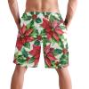 visesunny Men's Beach Short Swim Trunks Red Poinsettia Green Leaf Sports Running Bathing Suits with Mesh Lining view 2