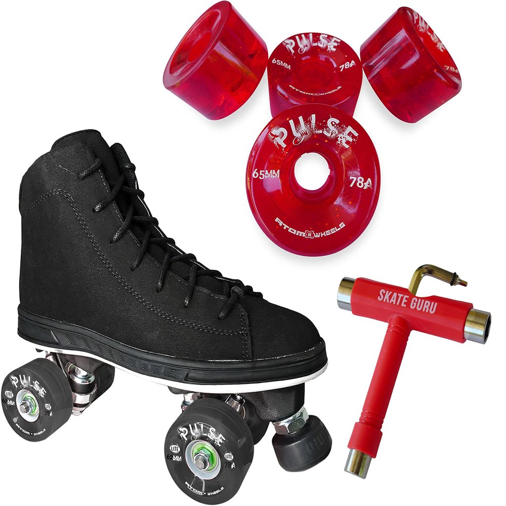 Atom Skates Jackson Diva Viper/Nylon Plate/Size: Women's Adult 7 Bundle with Glitter Red Atom Pulse Wheels and Tool