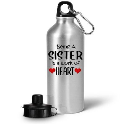 Art by Chelsydale Cute Appreciation Gifts for Sister Water Bottle Tumbler - Portable Drinkware - Lil Big Sis Sissy Bro Brother - Siblings Day Birthday Family Reunion Thank You Idea - Work of Heart