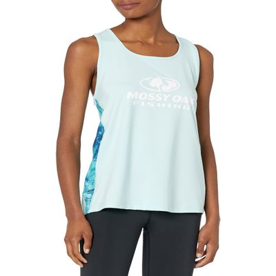 Mossy Oak Standard Womens Fishing Shirt Racerback Tank, Iced Aqua, Medium