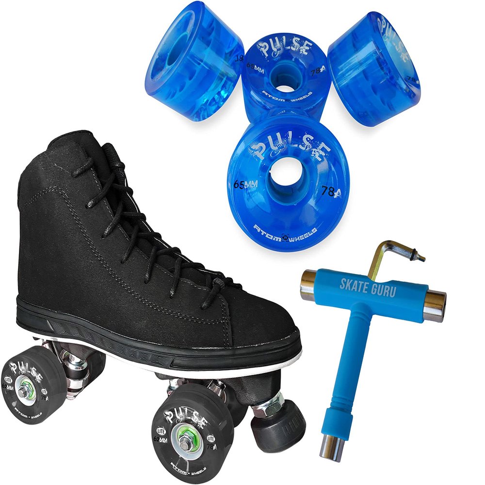 Atom Skates Jackson Diva Viper/Nylon Plate/Size: Women's Adult 5 Bundle with Blue Atom Pulse Wheels and Tool