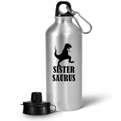 Art by Chelsydale Cute Appreciation Gifts Idea for Sister Water Bottle Tumbler - Portable Drinkware - Lil Big Sis Sissy Bro Brother - Siblings Day Birthday Family Reunion Funny Gag - Sister Saurus