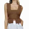 Hzzlokj Women's Knit Sweater Vest Irregular Solid Color Sweater DIY Sleeveless Crop Off Shoulder Tank Top Streetwear Knitwear Khaki view 1