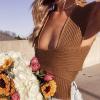 Hzzlokj Women's Knit Sweater Vest Irregular Solid Color Sweater DIY Sleeveless Crop Off Shoulder Tank Top Streetwear Knitwear Khaki view 2