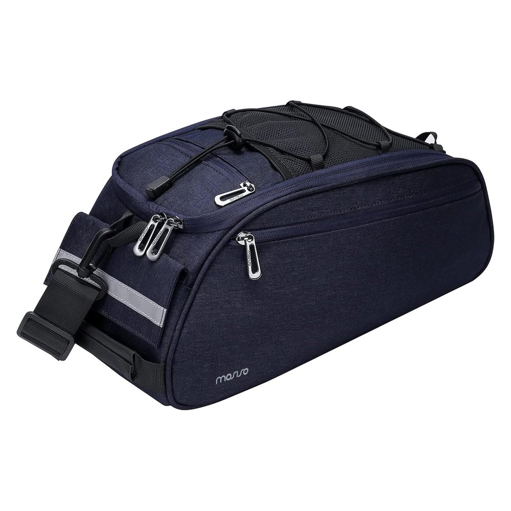 MOSISO Bike Rack Bag, Waterproof Bicycle Trunk Pannier Rear Seat Pouch Cycling Bike Carrier Backseat Storage Luggage Saddle Shoulder Bag, Navy Blue