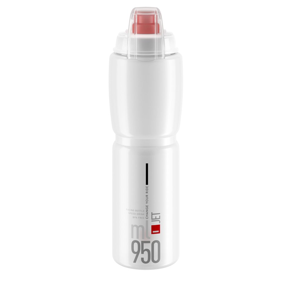 Elite Jet Plus Water Bottle 950ml Clear with Red Logo Lightweight, BPA-Free Cycling Bottle