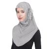 RUIXIA Womens Girls Ice Silk Muslim Hijab Islamic Lace Applique Head Wrap Shawl Long Scarf Wrap Scarves with Rhinestones, Gray, One Size view 2