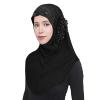 RUIXIA Womens Girls Ice Silk Muslim Hijab Islamic Lace Applique Head Wrap Shawl Long Scarf Wrap Scarves with Rhinestones,Black,One Size view 2