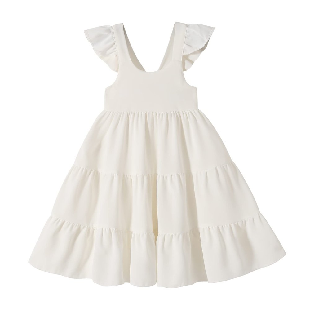 YOUNGER TREE Toddler Girl Outfits Baby Ruffled Sleeveless Princess Dresses Tutu Skirt Summer Sleeveless Smocking Casual Dress(2-3T,White)