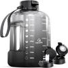 AQUAFIT 1 Gallon Water Bottle with Time Marker - Straw & Chug Lid - BPA Free Gym Water Bottle with Straw - Big Gallon Jug (Midnight Gray, 128 oz - 2 Lids) view 1