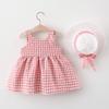 0-4T Baby Kids Girls Sleeveless Sundress Tutu Skirts Bow Plaid Print Princess Dress+Hat Set Summer Outfits Clothes (Pink,6-12 Months,6 Months,12 Months) view 2