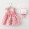 0-4T Baby Kids Girls Sleeveless Sundress Tutu Skirts Bow Plaid Print Princess Dress+Hat Set Summer Outfits Clothes (Pink,6-12 Months,6 Months,12 Months) view 3