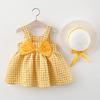 0-4T Baby Kids Girls Sleeveless Sundress Tutu Skirts Bow Plaid Print Princess Dress+Hat Set Summer Outfits Clothes (Yellow,18-24 Months,18 Months,24 Months) view 2