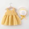 0-4T Baby Kids Girls Sleeveless Sundress Tutu Skirts Bow Plaid Print Princess Dress+Hat Set Summer Outfits Clothes (Yellow,12-18 Months,12 Months,18 Months) view 3