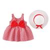0-4T Baby Kids Girls Sleeveless Sundress Tutu Skirts Bow Plaid Print Princess Dress+Hat Set Summer Outfits Clothes (Red,12-18 Months,12 Months,24 Months) view 1