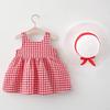0-4T Baby Kids Girls Sleeveless Sundress Tutu Skirts Bow Plaid Print Princess Dress+Hat Set Summer Outfits Clothes (Red,12-18 Months,12 Months,24 Months) view 3