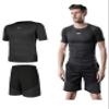 Legou men's fitness tracksuits shirts Pants Shorts Hoodie tights quick-drying sports star grey cationic 2-piece set view 1