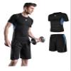 Legou men's fitness tracksuits shirts Pants Shorts Hoodie tights quick-drying sports blue splicing 2-piece set view 1