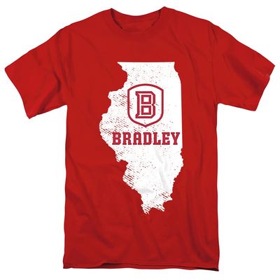 Bradley University Official State Shape Unisex Adult T-Shirt, State Shape, 5X-Large