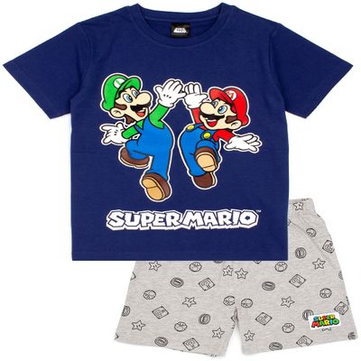 Super Mario Nintendo Pajamas Boys Kids Luigi Blue OR Red Short PJs 7-8 Years