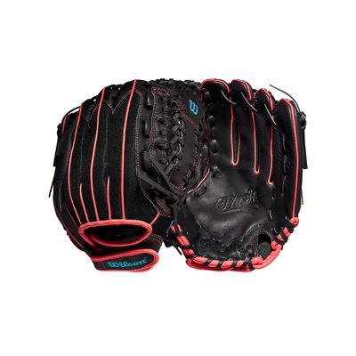 Wilson 2022 A440 Flash 12" Fastpitch Outfield Glove - Left Hand Throw, Black/Pink/Tropical Blue