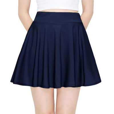 ALWAYS Women's Flared Mini Skater Skirt - High Waist Casual Stretch Basic Skirt Navy M