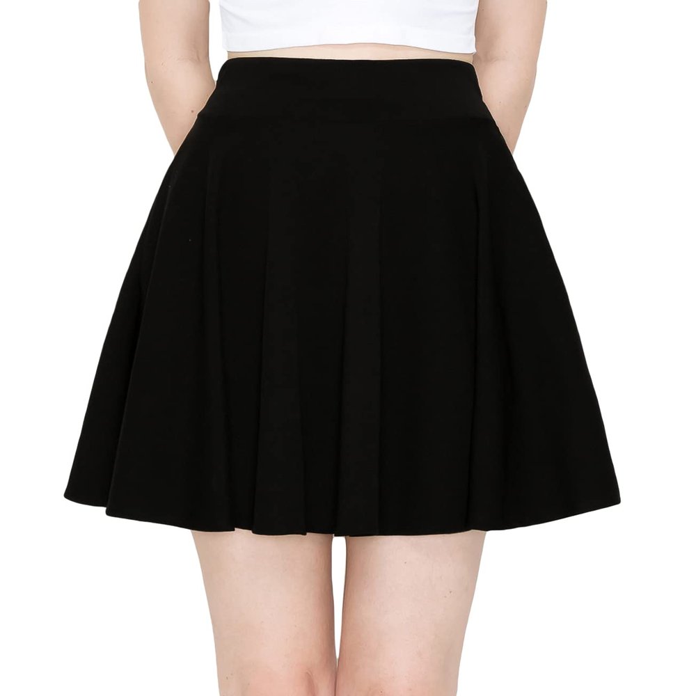 ALWAYS Women's Flared Mini Skater Skirt - High Waist Casual Stretch Basic Skirt Black M