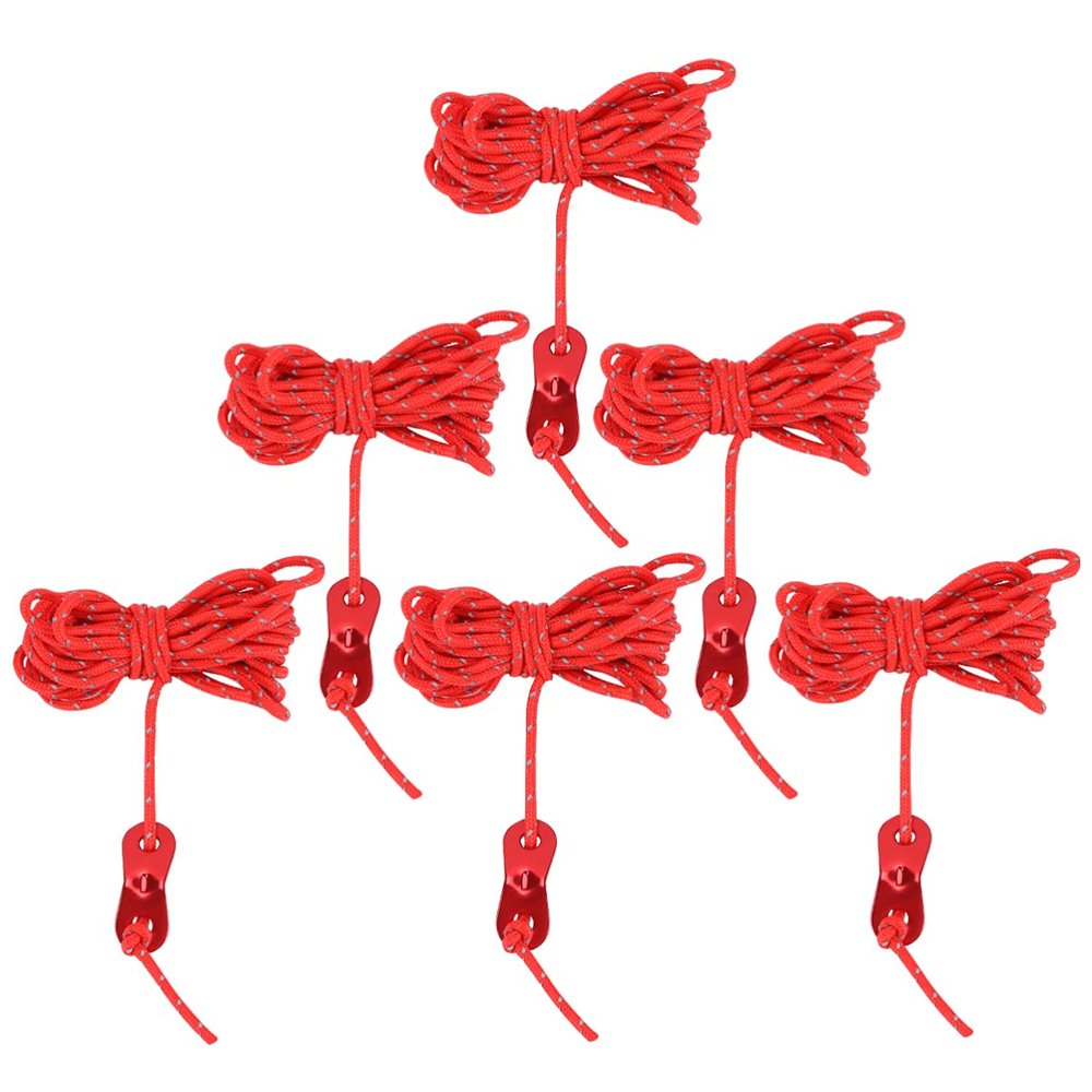 FAVOMOTO 6pcs Guy Line Rope Reflective Tent Cord with Tensioners for Camping Hiking Nylon Random Color Accessories Red