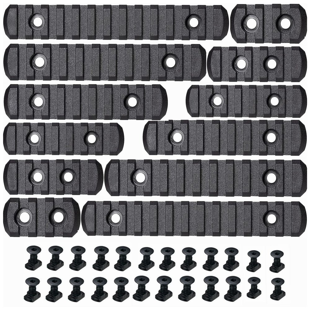 12 Pack Picatinny Rail Polymer Single Picatinny Rail, 3 3 5 5 7 7 9 9 11 11 13 13 Slots Ultralight Rail Black