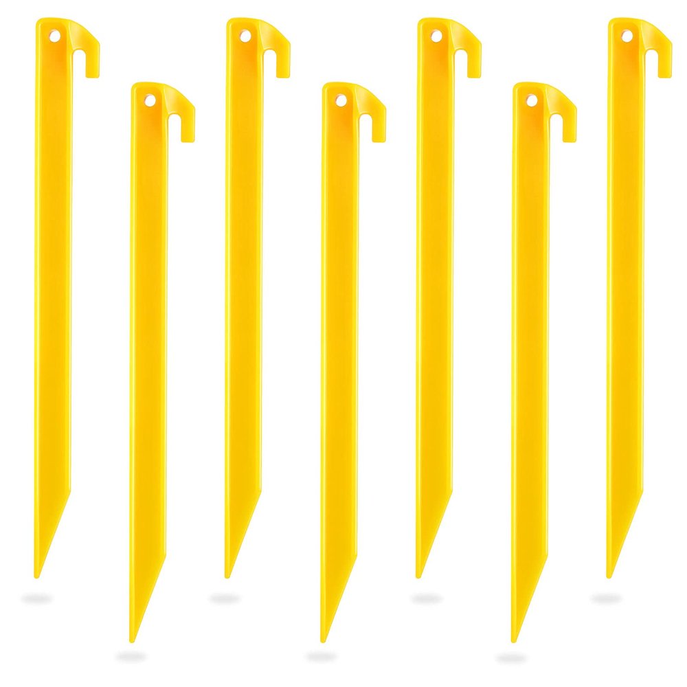 Sumind 24 Pcs Plastic Tent Stakes 12 Inch Heavy Duty Anchoring Tent Pegs Yellow Spike Hook for Rust-Proof Garden Lawn Camping Beach Canopy Outdoor Sand Pegs Accessories