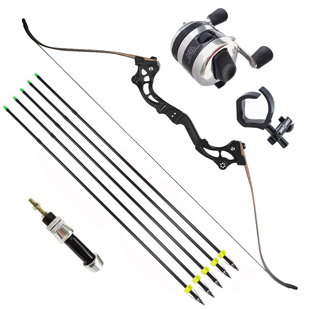 ZSHJGJR Recurve Bowfishing Kit Takedown Bowfishing Bow 30-55lbs Hunting Fishing Recurve Bow with Fishing Reel, Arrow Rest, Fiberglass Arrows Right Hand (30lbs)