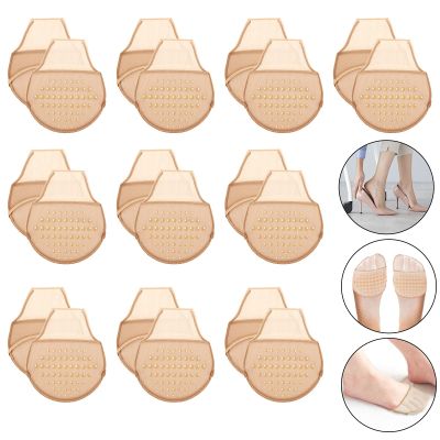 Sintege 10 Pairs Women's Toe Topper Socks with Padding Pads Covers Forefoot Pads Cushions Half Socks Non Skid Reusable Protectors (Nude)