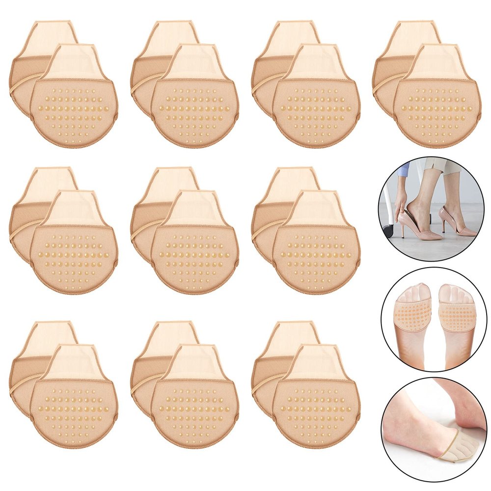 Sintege 10 Pairs Women's Toe Topper Socks with Padding Pads Covers Forefoot Pads Cushions Half Socks Non Skid Reusable Protectors (Nude)