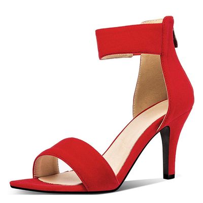 Roimaash Fashion Sandals Stiletto High Heels Leopard Summer Party Shoes Big Sizes Performance Shoes Ankle Strap Suede Red Size 41
