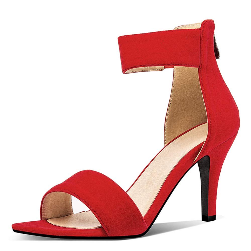 Roimaash Fashion Sandals Stiletto High Heels Leopard Summer Party Shoes Big Sizes Performance Shoes Ankle Strap Suede Red Size 41