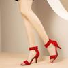 Roimaash Fashion Sandals Stiletto High Heels Leopard Summer Party Shoes Big Sizes Performance Shoes Ankle Strap Suede Red Size 41 view 3