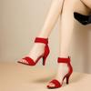 Roimaash Fashion Sandals Stiletto High Heels Leopard Summer Party Shoes Big Sizes Performance Shoes Ankle Strap Suede Red Size 41 view 4
