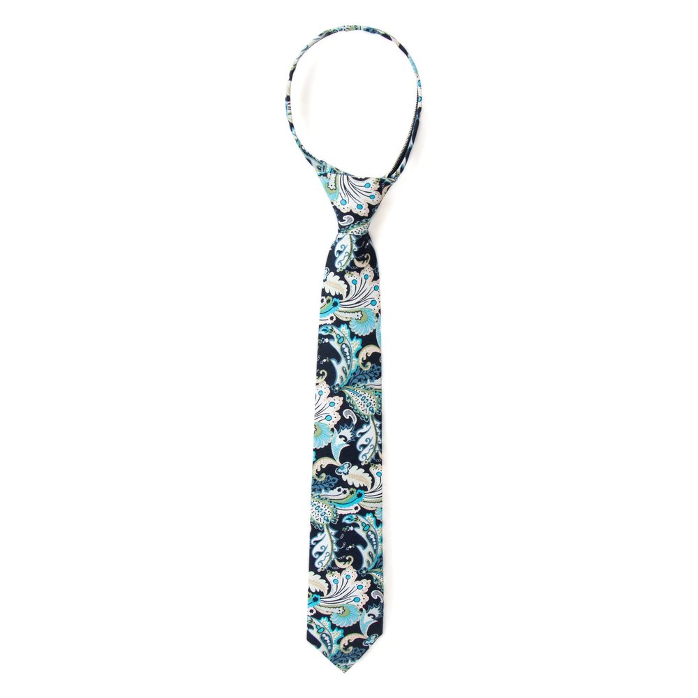 Spring Notion Boys' Cotton Floral Print Zipper Neckties in Trendy Colors, 50-Marine Medium