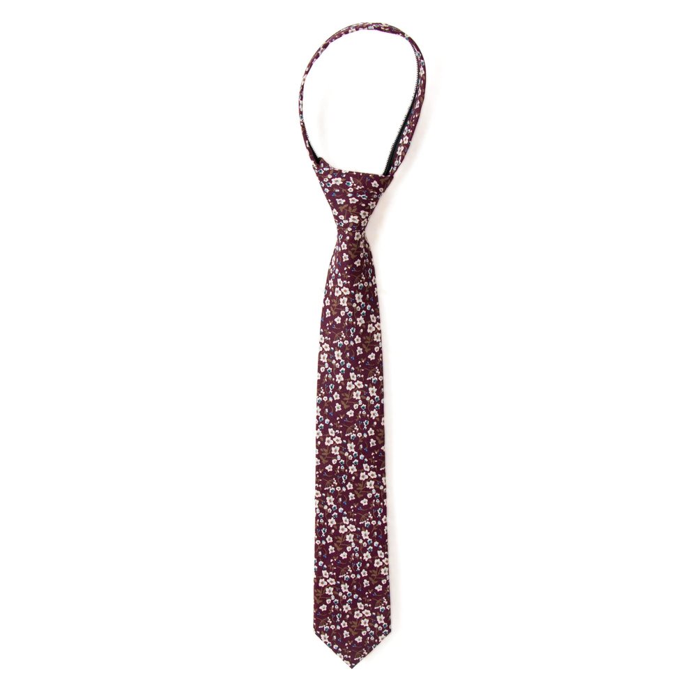 Spring Notion Boys' Cotton Floral Print Zipper Neckties in Trendy Colors, 47-Wine Small