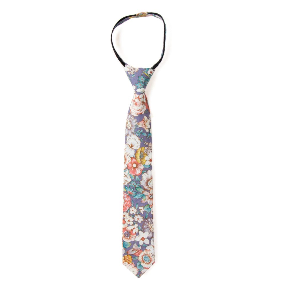 Spring Notion Boys' Cotton Floral Print Zipper Neckties in Trendy Colors, 53-Lavender Haze Small