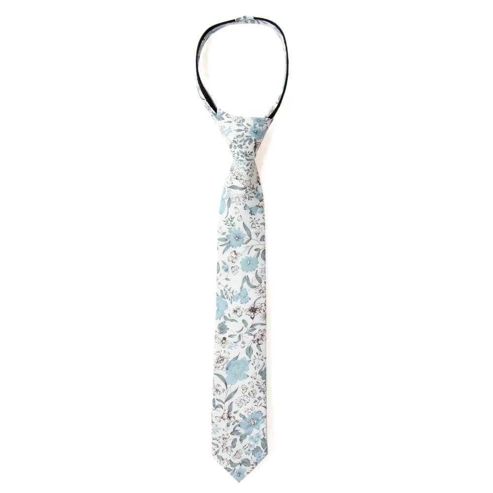 Spring Notion Boys' Cotton Floral Print Zipper Neckties in Trendy Colors, 48-Dusty Blue Small