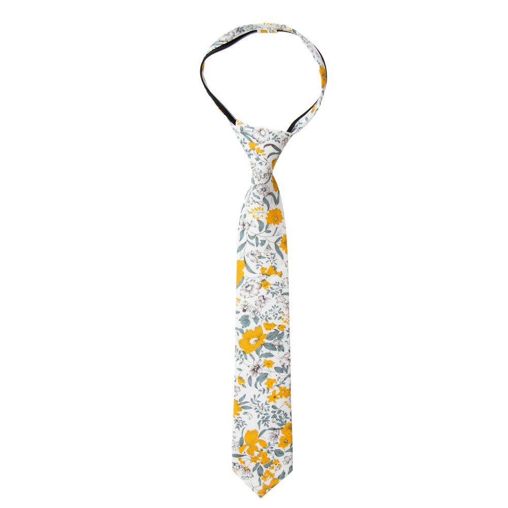 Spring Notion Boys' Cotton Floral Print Zipper Neckties in Trendy Colors, 49-Marigold Medium