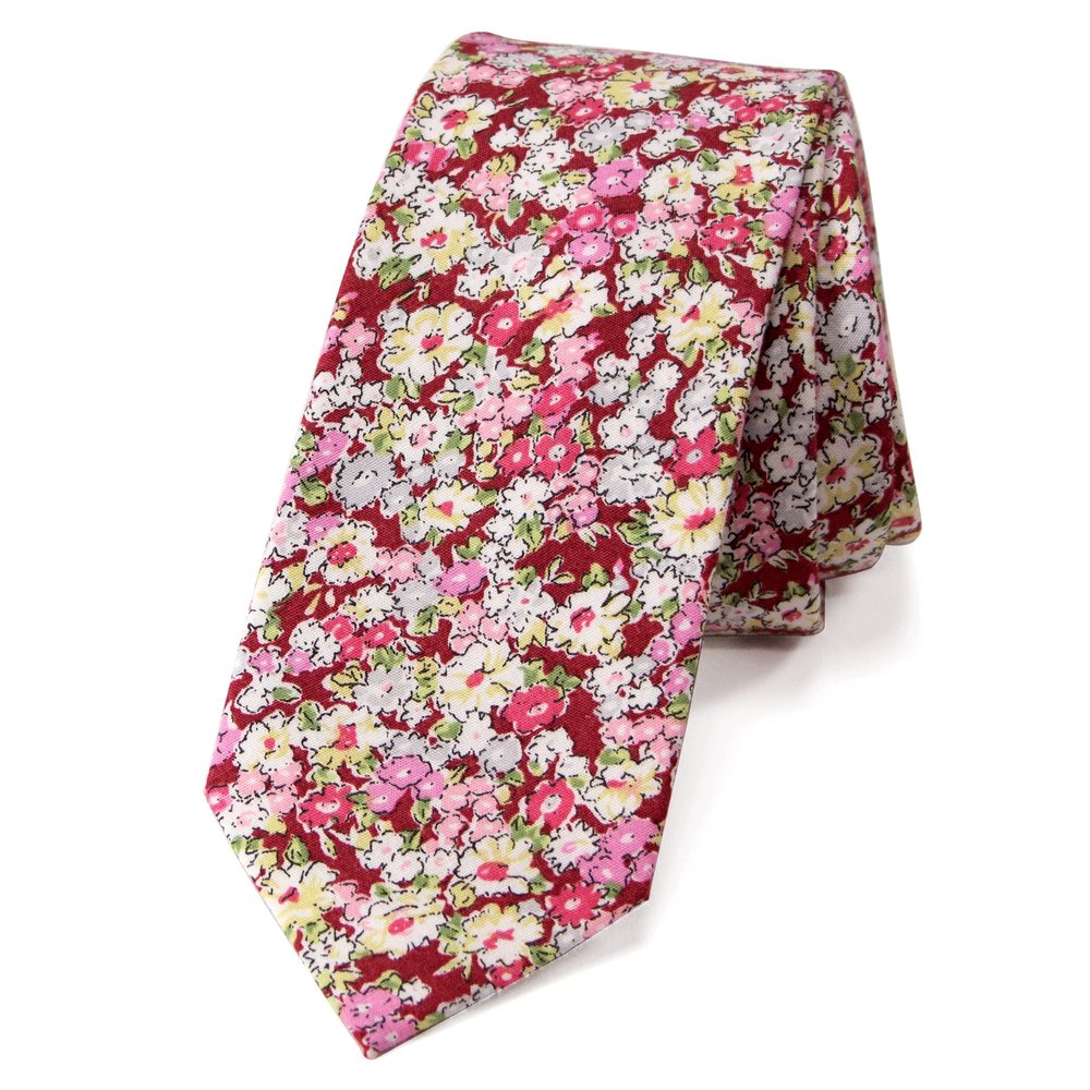 Spring Notion Men's Skinny Slim Cotton Floral Print Neckties in colors matching David's Bridal, 46-Cinnamon
