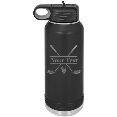 CustomGiftsNow Personalized Custom Engraved Golf Clubs Golfer Stainless Steel Double-Wall Insulated Tumbler 32-Ounce Golfing Water Bottle Customizable (Black)