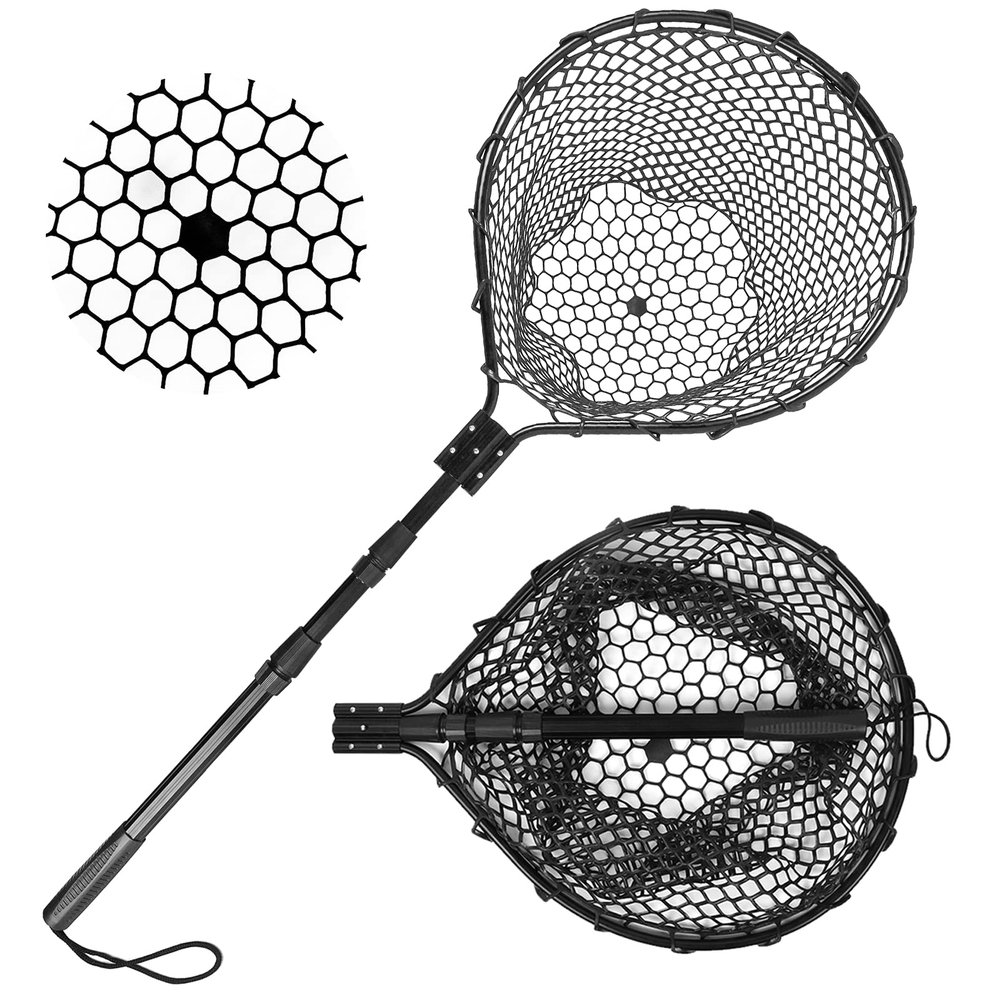 Blue Billow Rubber Fishing Net Large Folding Landing Collapsible Aluminum Pole Handle with Deep Net for Fishing,Big Fishing Net for Freshwater and Saltwater,Fly Fsihing Net Extend to 67 inches